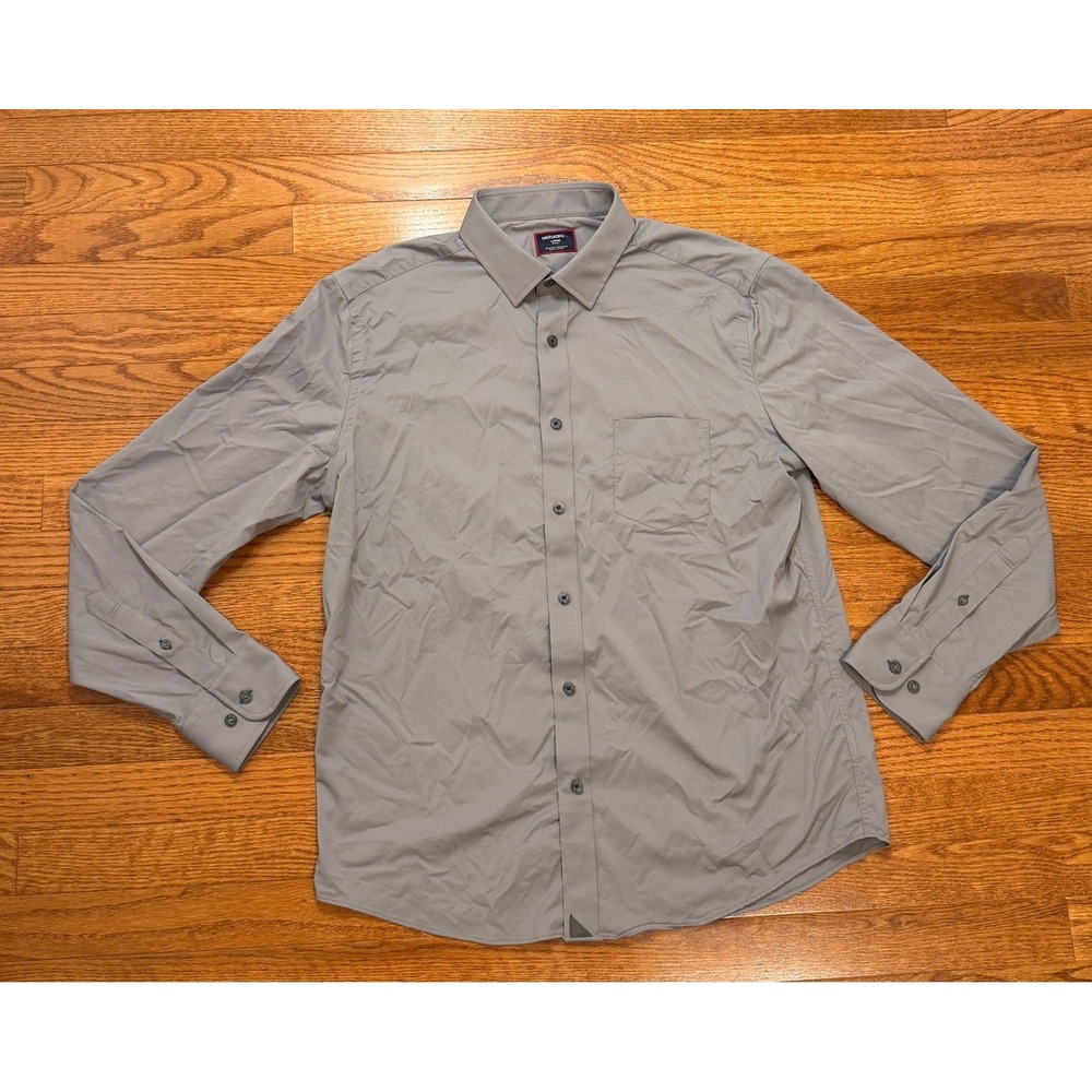 UNTUCKit Button-Down Shirt Mens Large Slim Fit Gray Nylon Spandex Stretch Dress